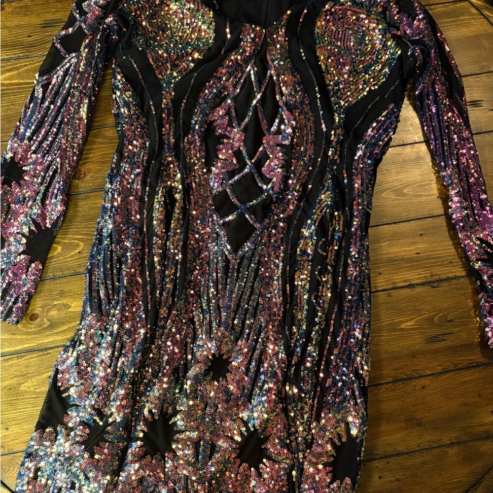 Fashion Nova Vibrant Sequin Long Sleeve Dress